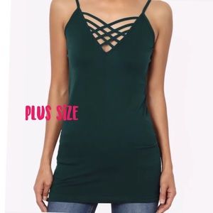 Criss Cross Hunter Green Strappy Plus Cami Tank
